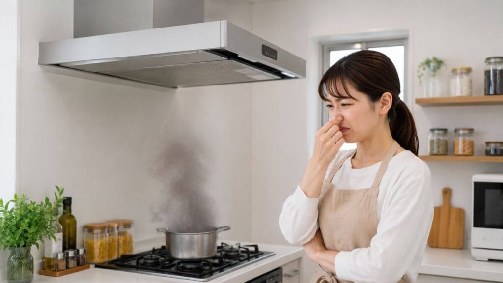 キッチンの換気扇の臭いに悩む主婦
