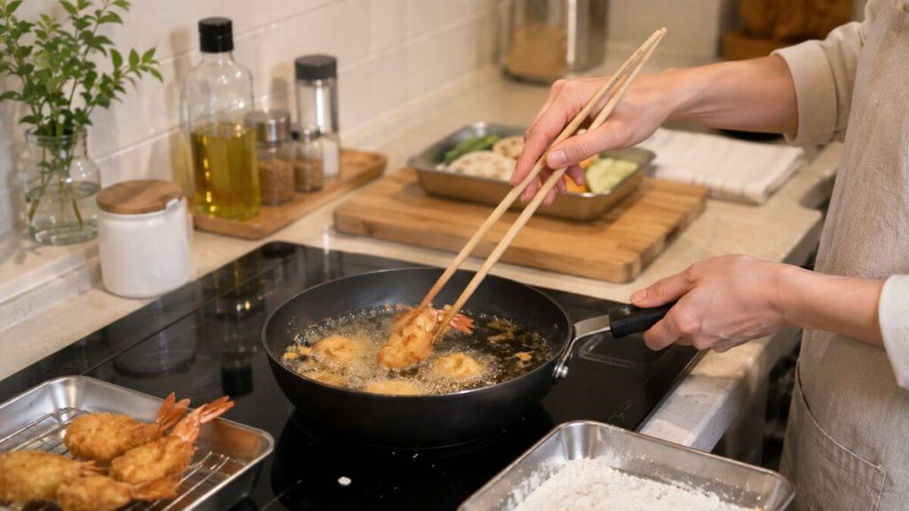揚げ物をしているキッチン