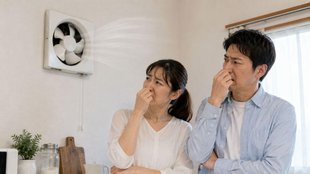 換気扇から外気が入ってくることに戸惑う夫婦