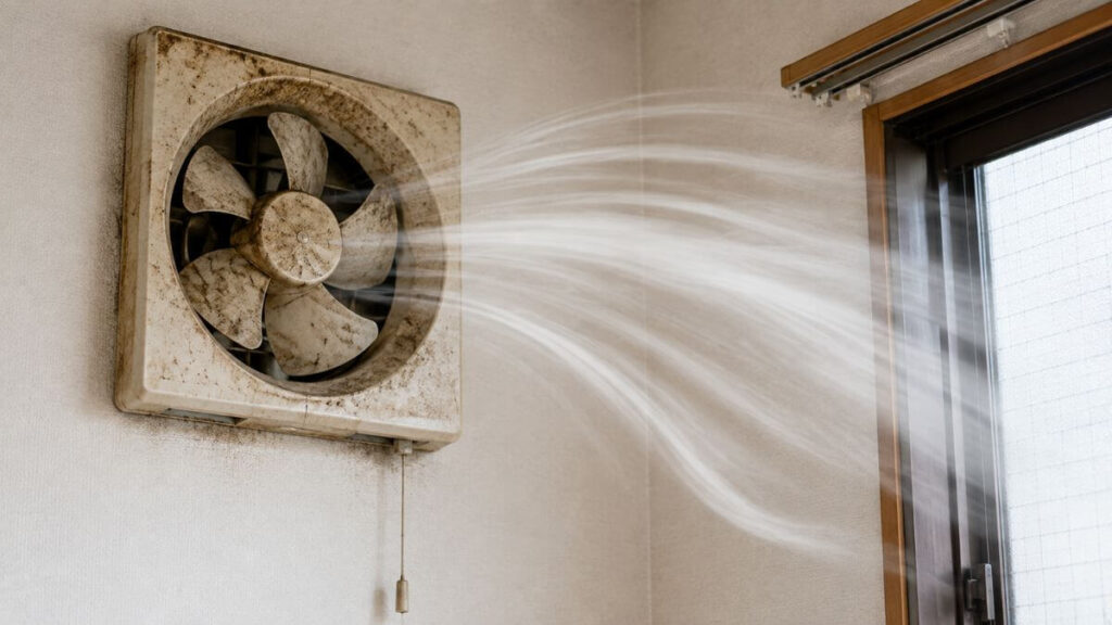 外気が入ってくる汚れた換気扇