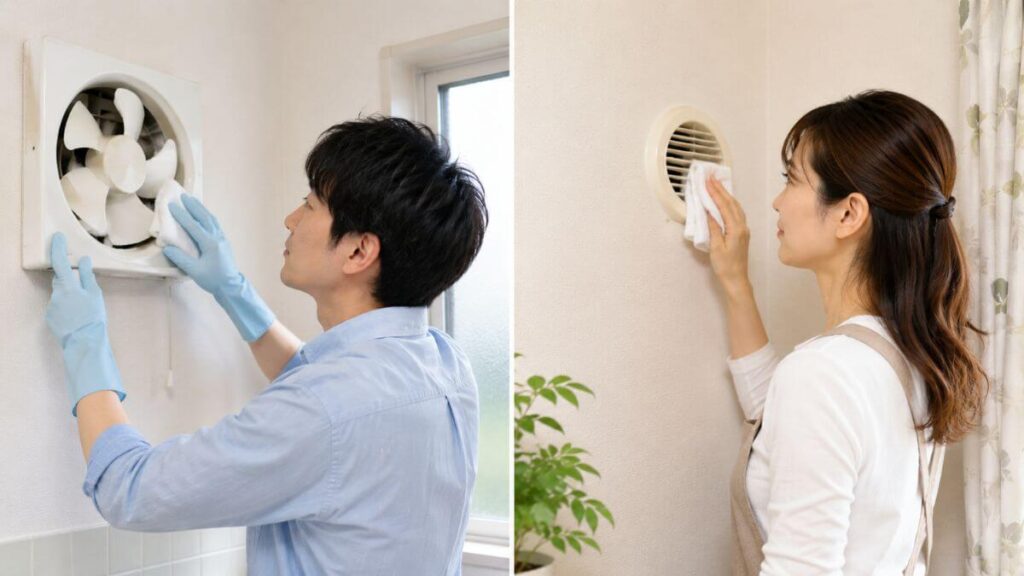 換気扇の掃除をする男女